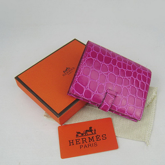 Cheap Replica Hermes Pink Crocodile Veins Wallet H006